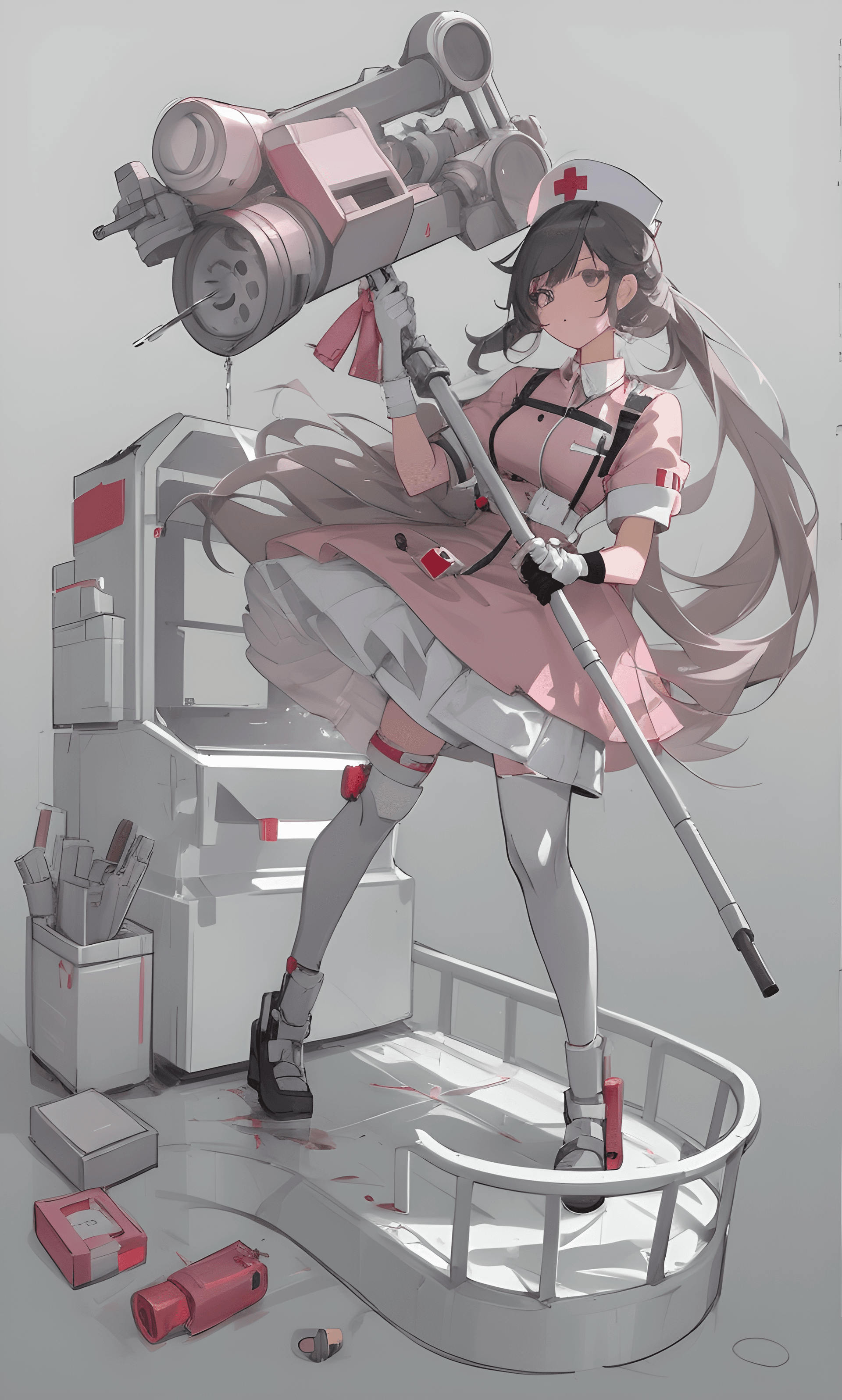AI generated: a drawing of a woman with a gun in her hand, concept art, by Shitao, pixiv, auto-destructive art, nu...