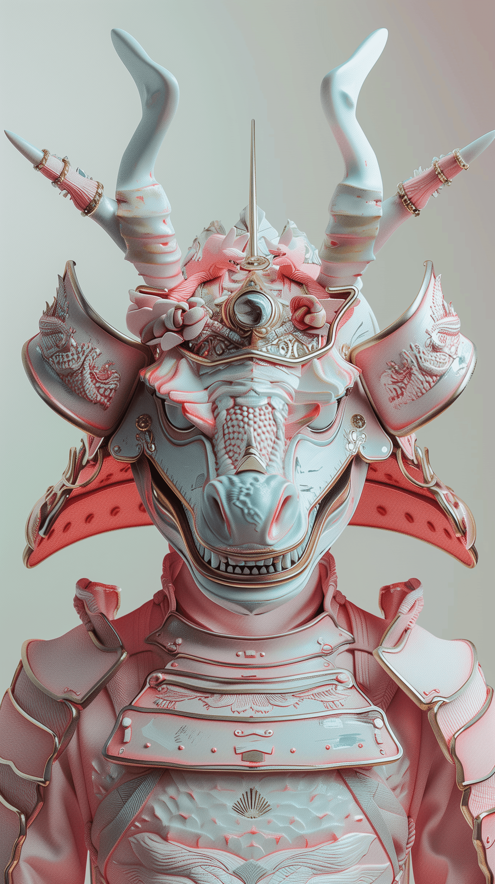 AI generated: 3d render, a women wearing pink samurai armours, close-up shot --ar 9:16 --ar style raw