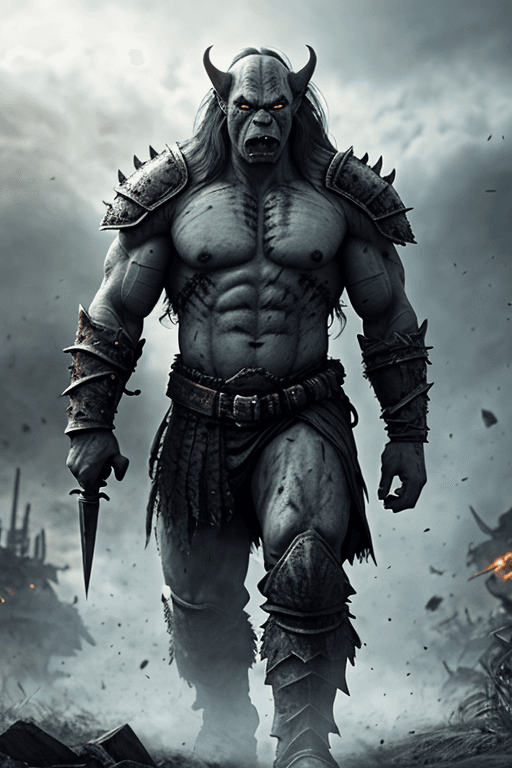 AI generated: a scary orc, new leader of Gundabad, full body shot, epic pose, demonic orc creature, strong muscula...