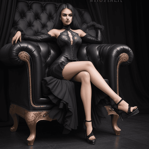 AI generated: a stunning Instagram model in black with open shoes, luxury dress, in the style of multi-layered tex...