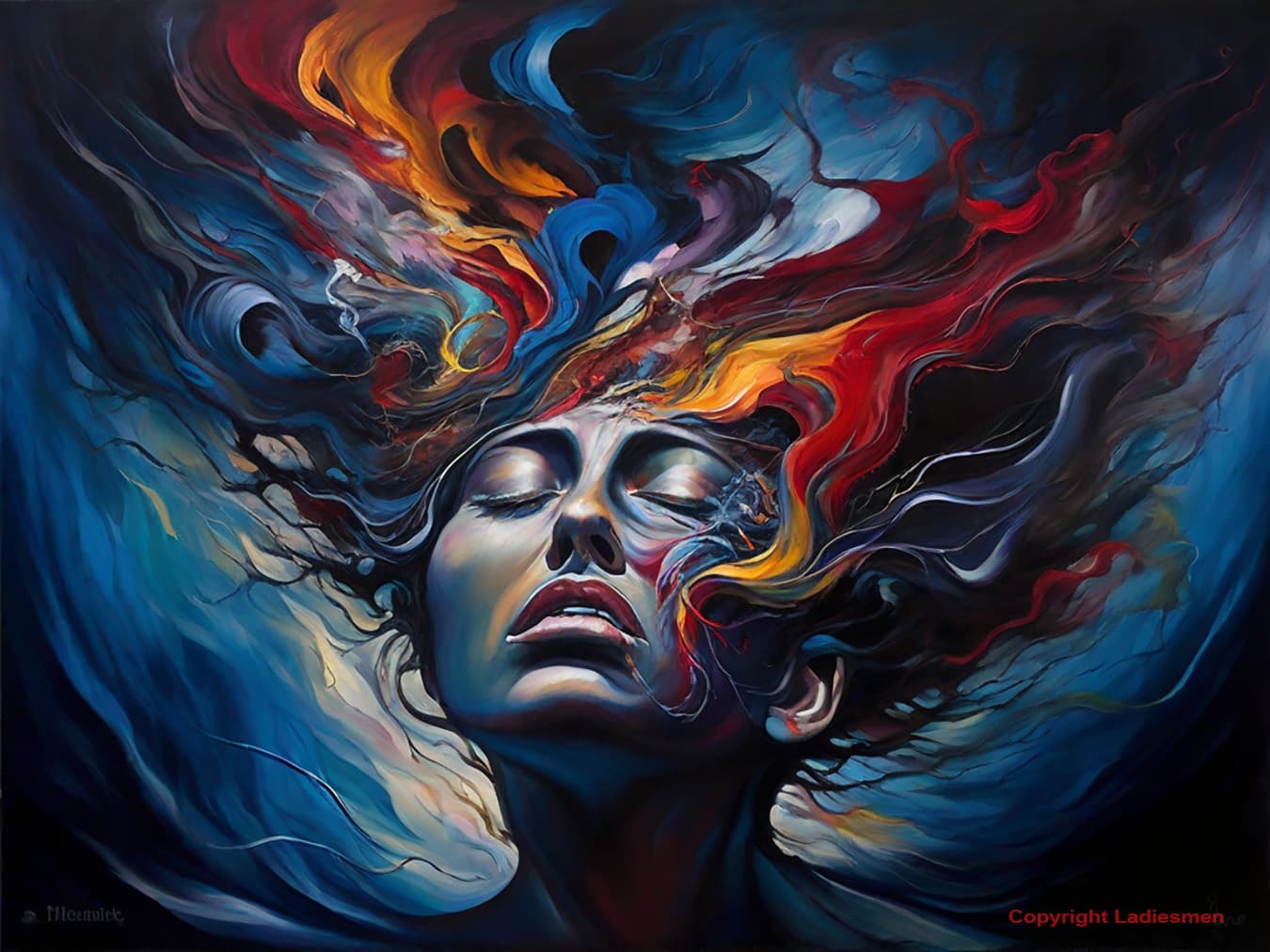 AI generated: Into the depths of the human mind, the concept of stress is explored. The image depicts a painting o...