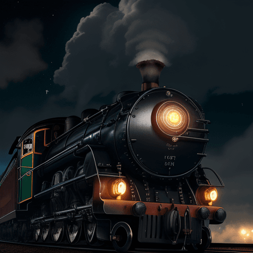 AI generated: A Steam train, a lightbulb and a global network shown in front of a cloudy night sky; hyper-realisti...