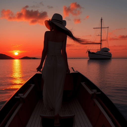 AI generated: sunset, boat, woman