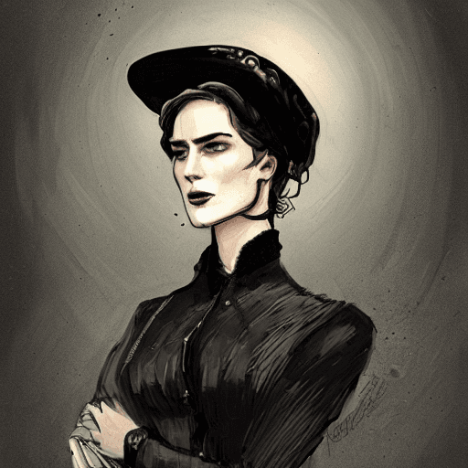 AI generated: Concept art of a beautiful female industrial 1900s gangster   in the style of Ashley Wood ,Keira Kni...