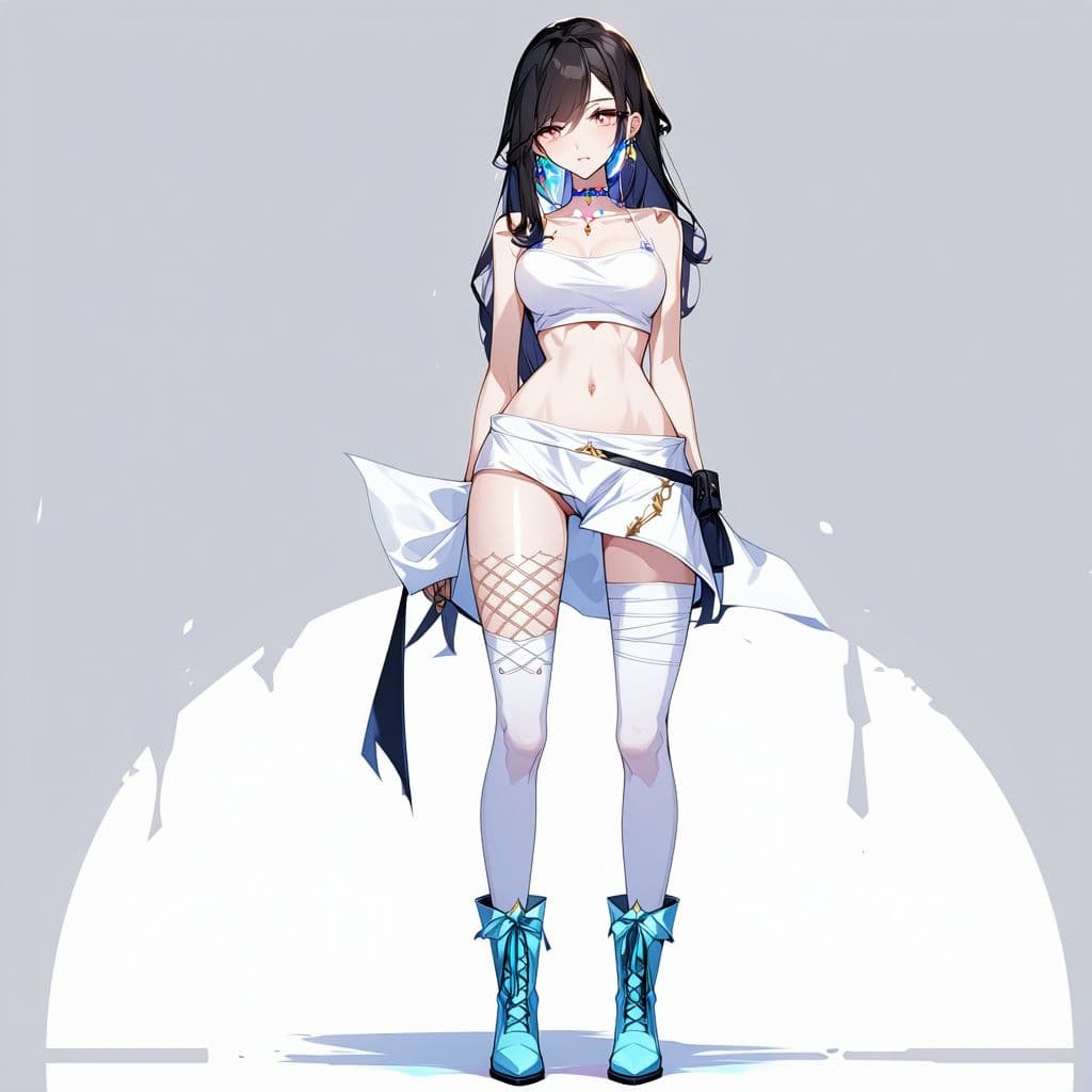 AI generated: Full body image of a beautiful anime woman with perfect body shape in sleeveless crop top, detailed ...