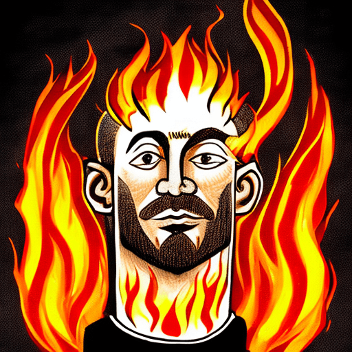 AI generated: head in the form of a flame of fire, cartoon, art , high quality,
