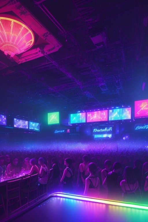 AI generated: night club after party, colorful, contrast, depth of field, 3D scene, render, greg rutkowski, zabroc...