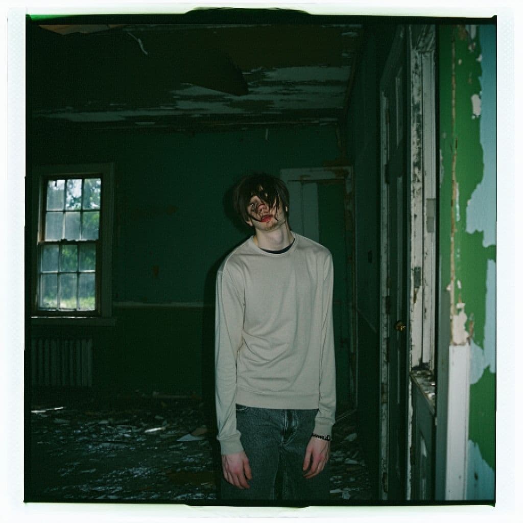 AI generated: grainy 80's photograph quality polaroid of smosh suicide caught in an abandoned house, dark