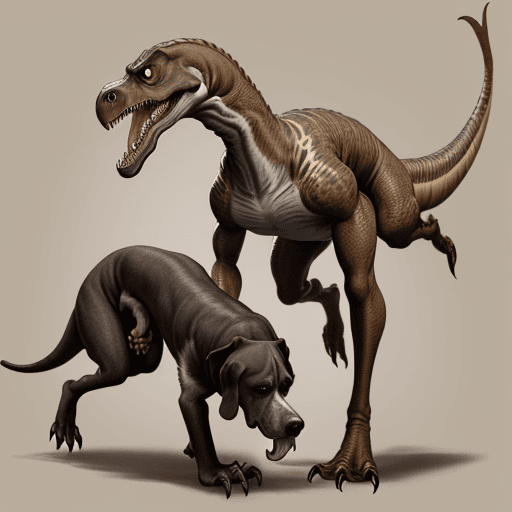 AI generated: Iight brown Great Dane seamlessly mixed with a velociraptor creating a humorous creature