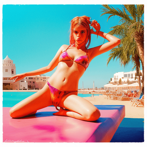 AI generated: hot summer girl in ibiza, in the style of david lachapelle, surreal photography, hypermaximalist wat...