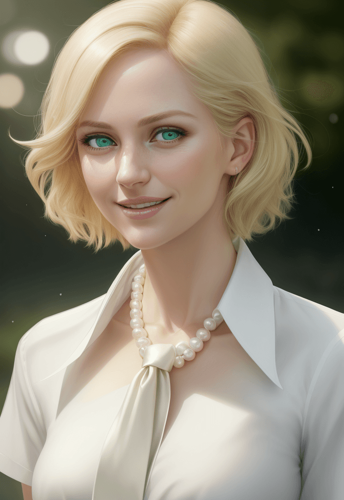 AI generated: portrait of beautiful  blonde woman in a white shirt and tie, (smiling),photo realistic, full image,...