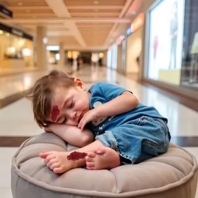 AI generated video: Kid crying lying there 