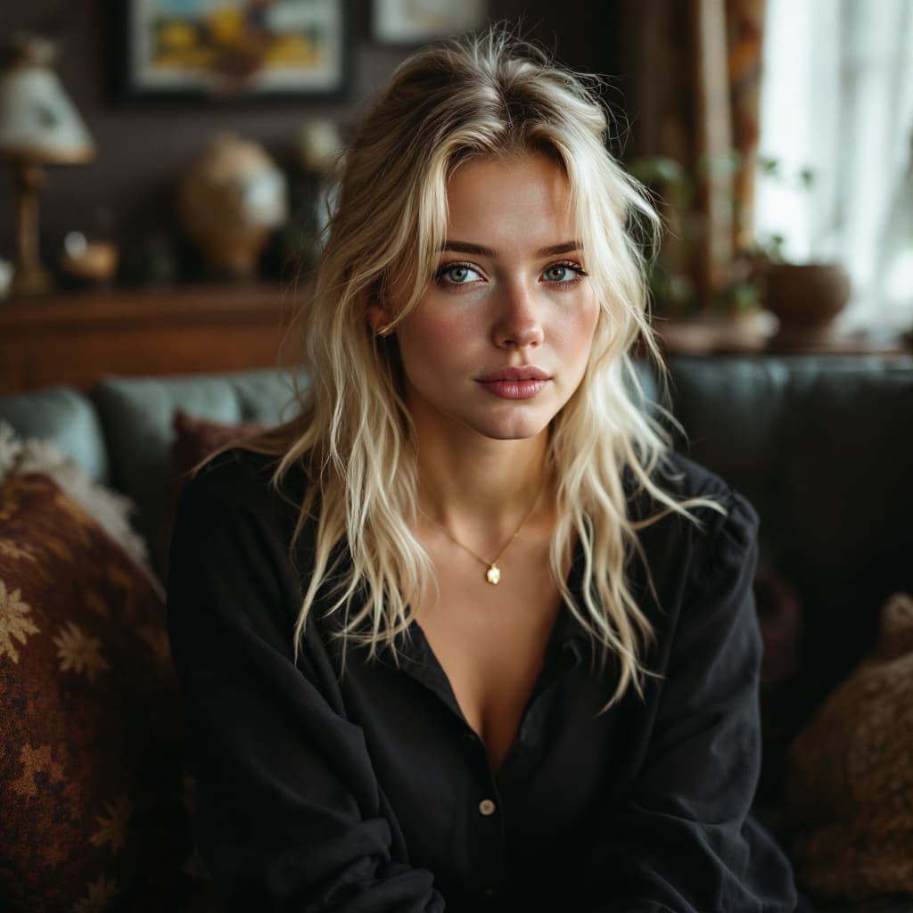 AI generated: 18 years old girl blonde sitting
 
