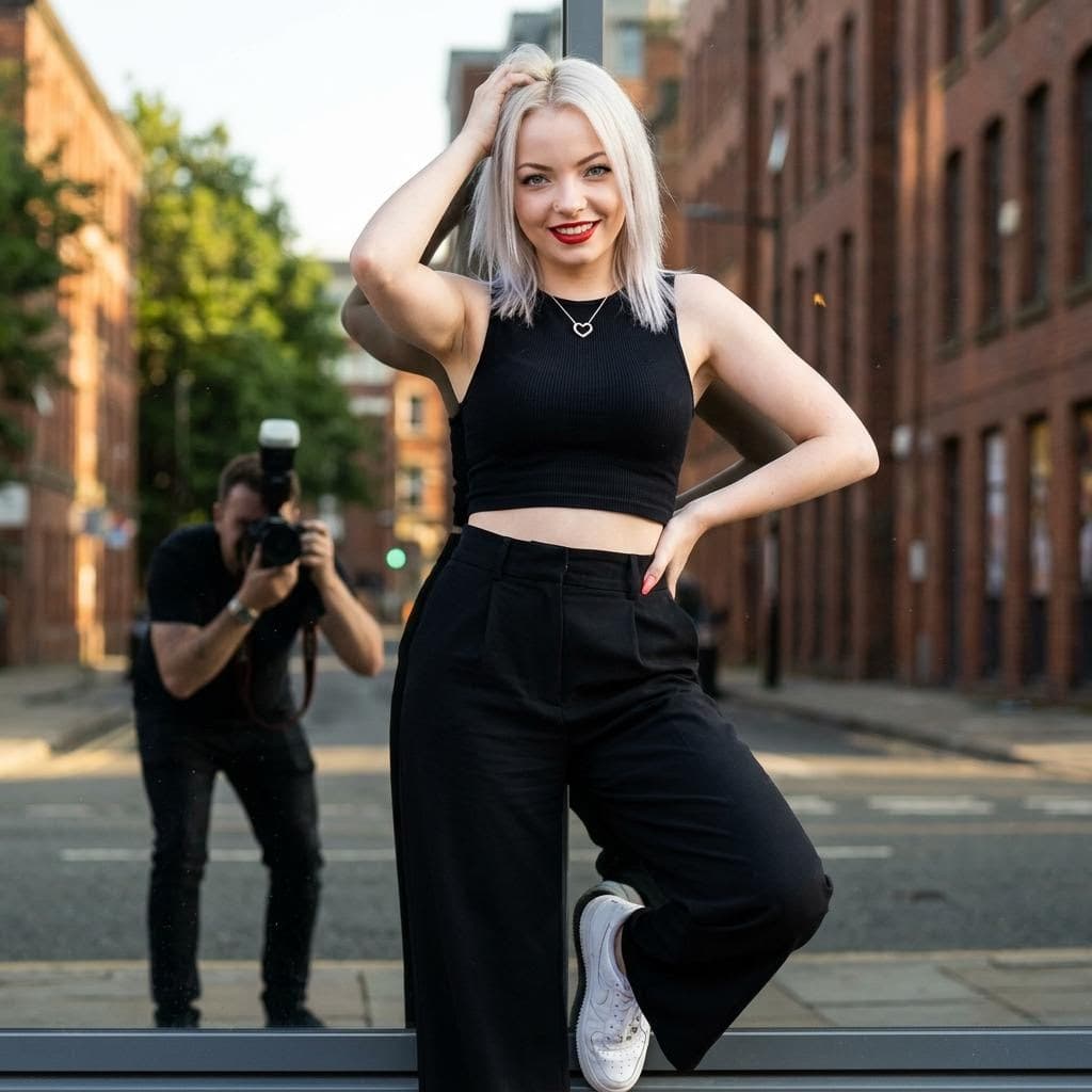 AI generated: make she make a photoshooting with pose