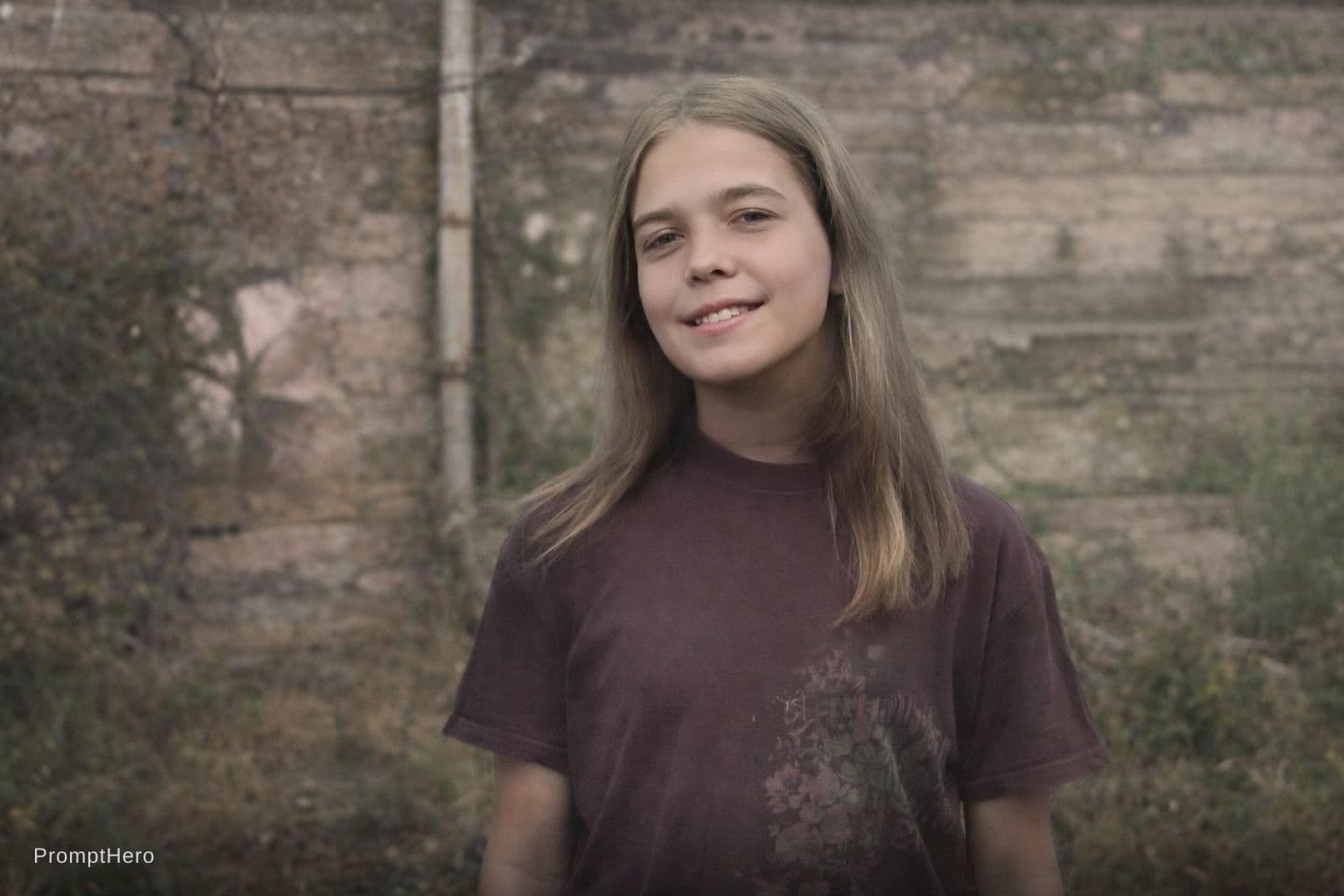 AI generated: Widen the image. We see the young girl up to the waist