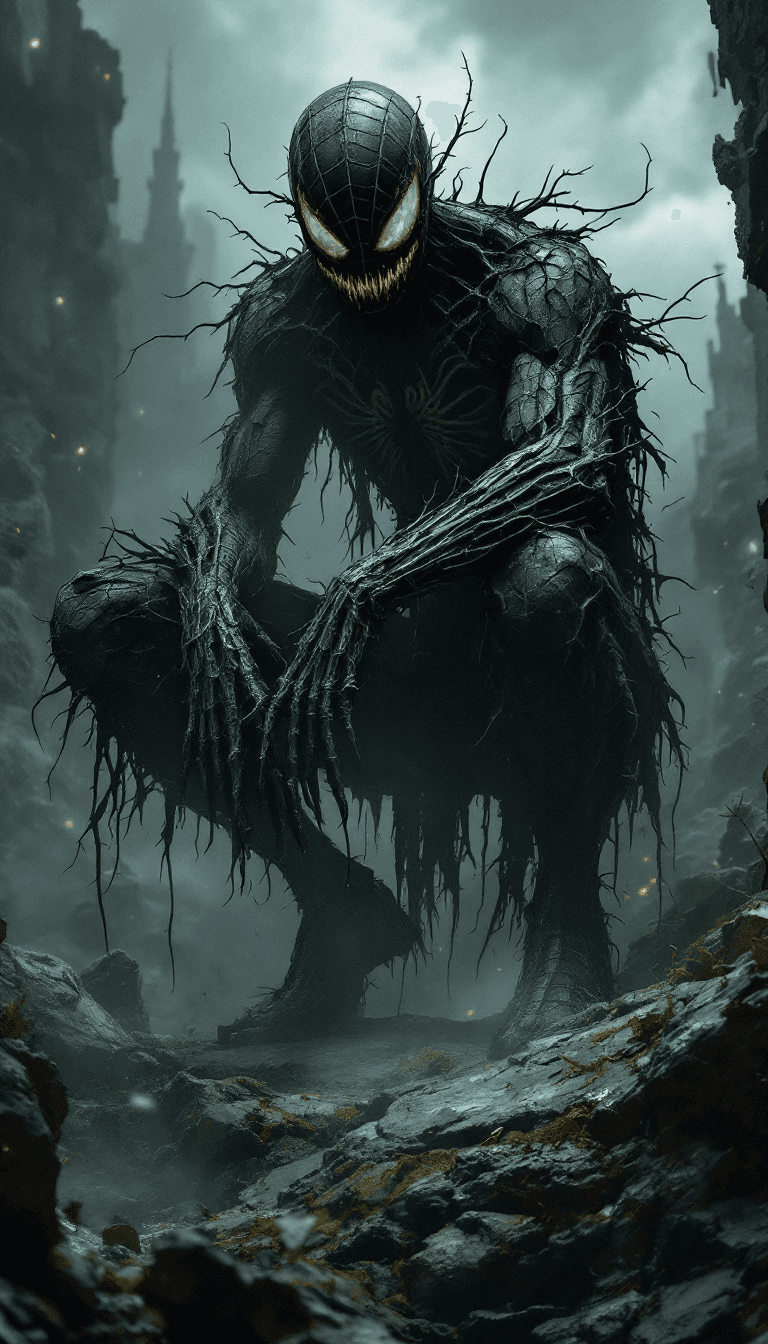 AI generated: dystopian style The evil grotesque spiderman. bleak, post-apocalyptic, somber, dramatic, highly deta...