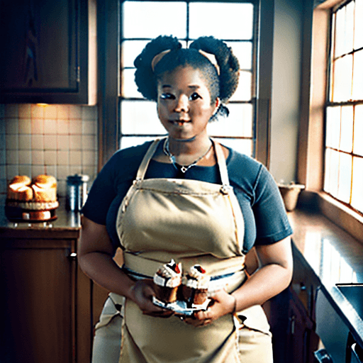 AI generated: Anime, High resolution photography interior design, pretty fat African American female chef, baking,...