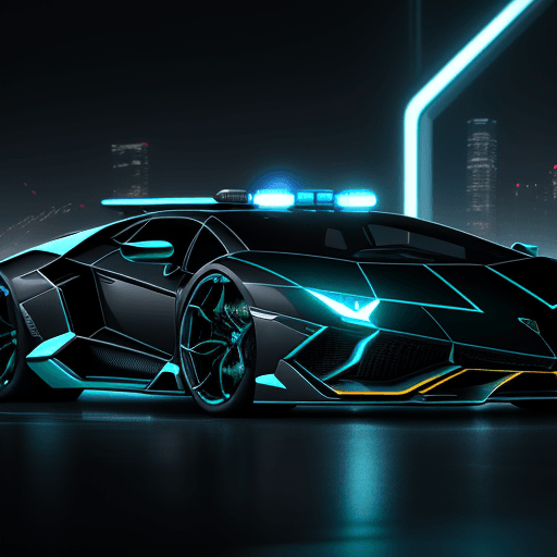 AI generated: Futuristic Concept Lamborghini Police Car with Luxury features and metallic black with polished blue...
