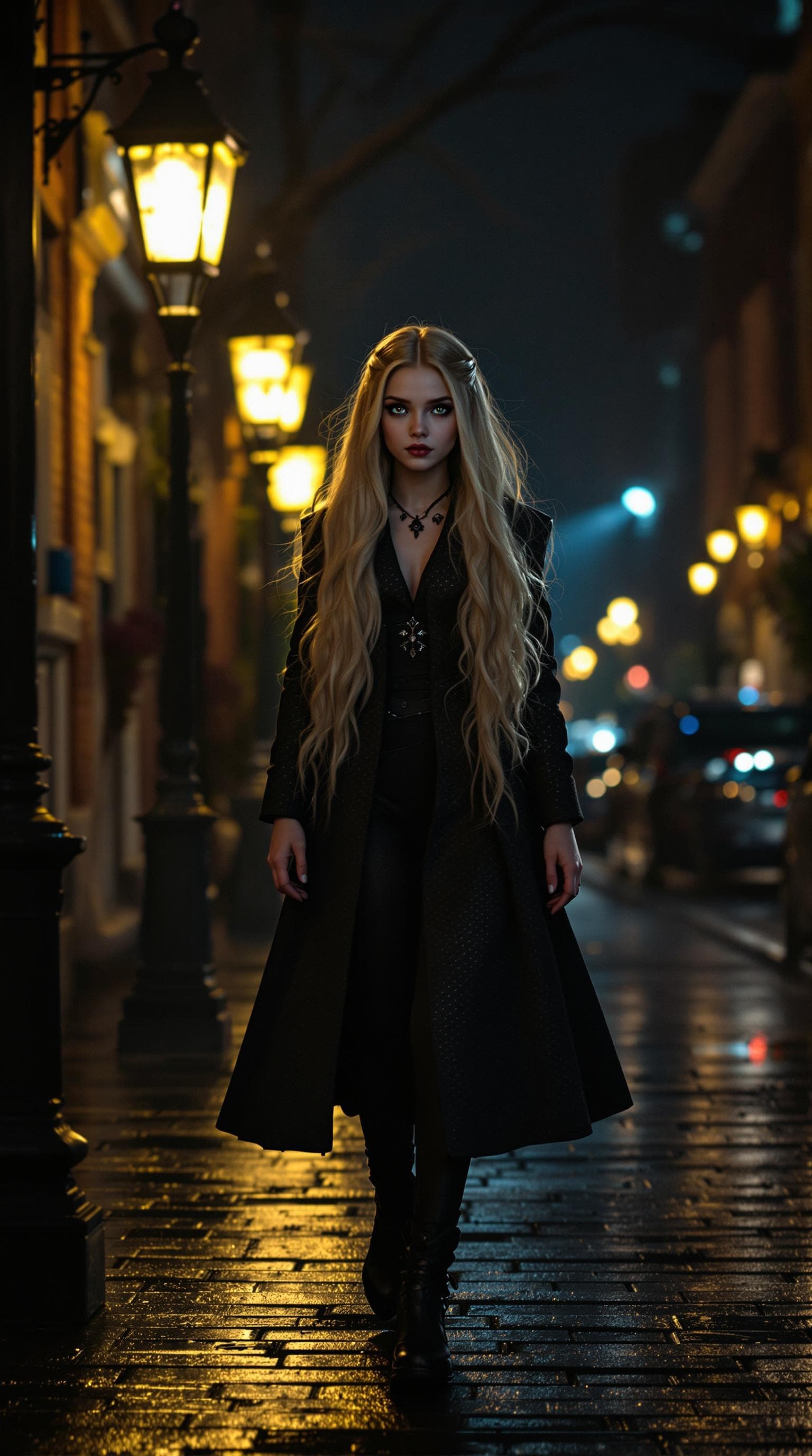 AI generated: a professional photo of a seven year old vampire girl (Sara Howard), (futuristic),(masterpiece), (re...