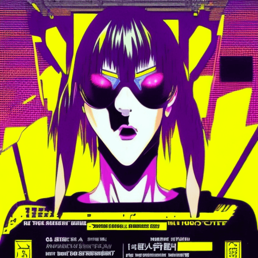 AI generated: early techno rave music flyer inspired by ghost in the shell, 90s manga aesthetic, expressive face, ...