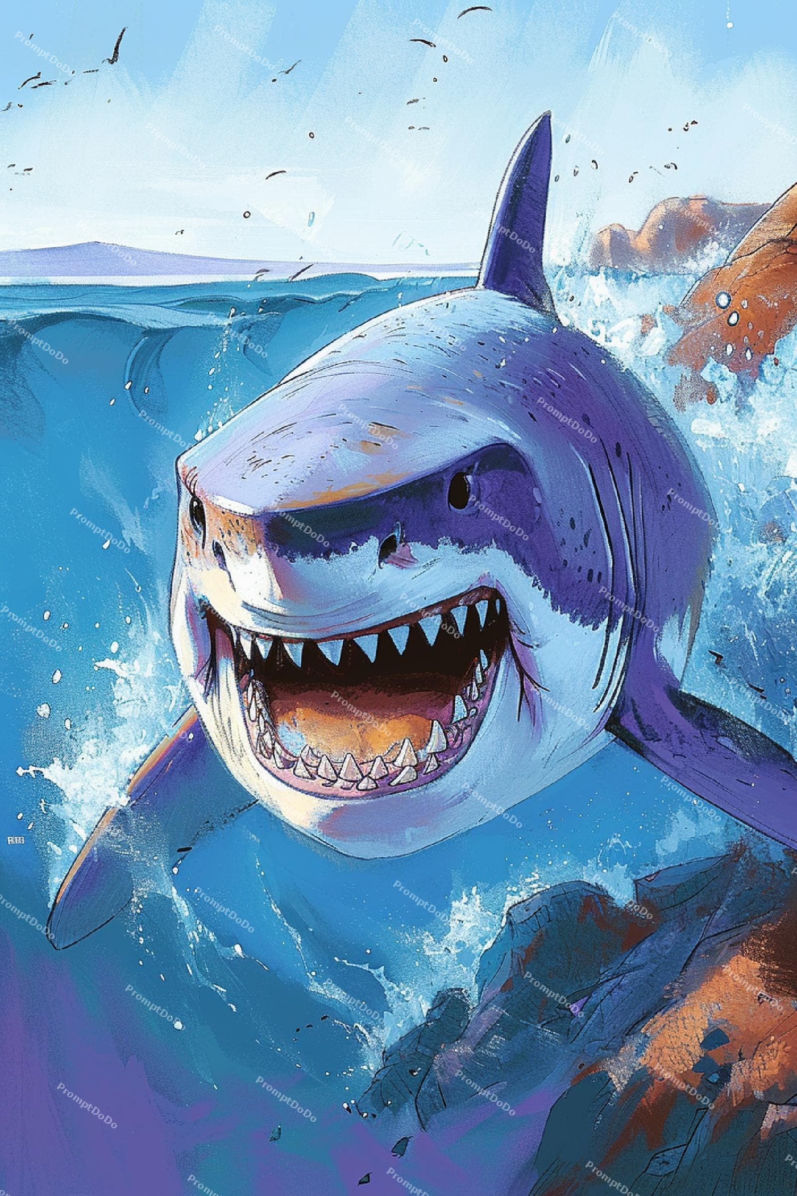 AI generated: Fearless shark, ruling the ocean depths, with sharp teeth and powerful presence, by Pixar Animation ...
