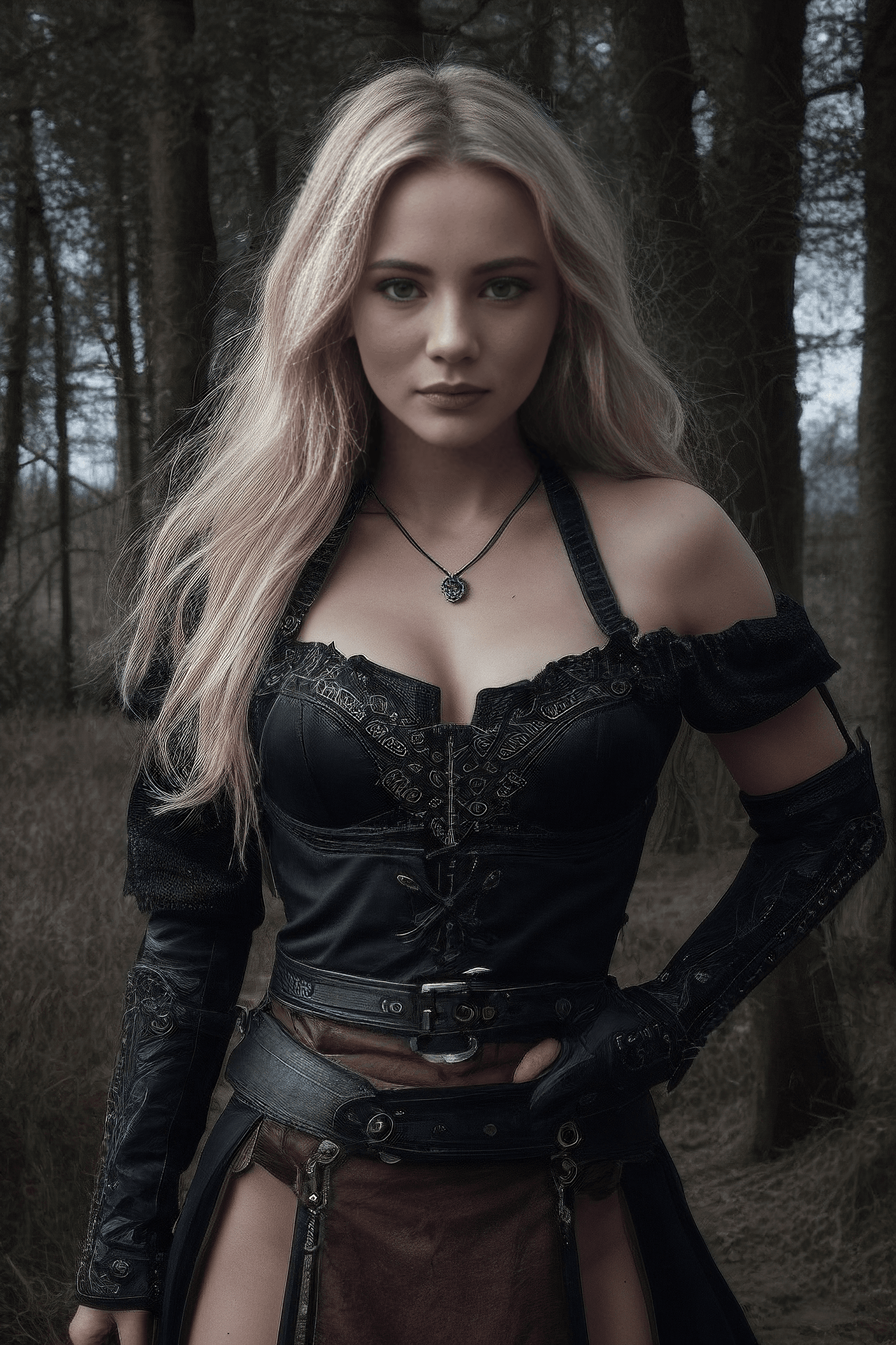 AI generated: RAW portrait photo, Freya Allen, thin body,(flat chest:1.5), ciri, (headshot portrait:1.2), (blonde ...