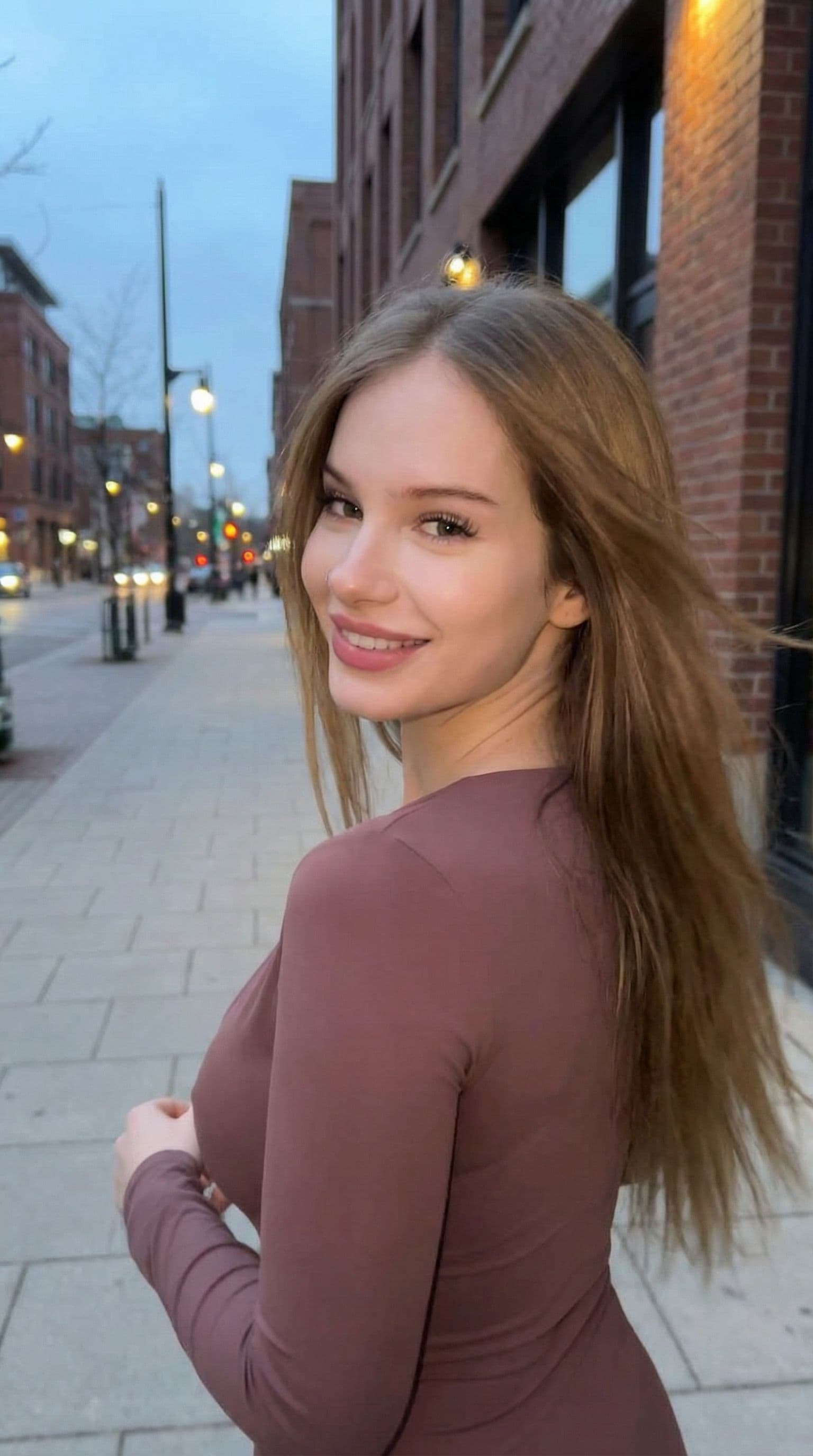 AI generated: 
Have her walking away looking back smiling