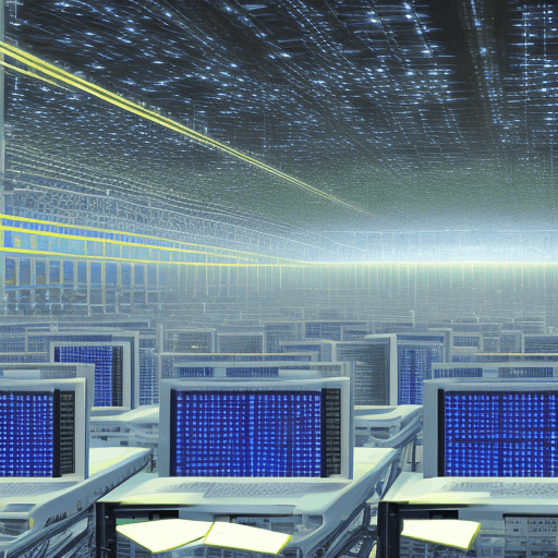 AI generated: A scene inside a datacenter with an infinite array of computers connected to the Multiverse and the ...
