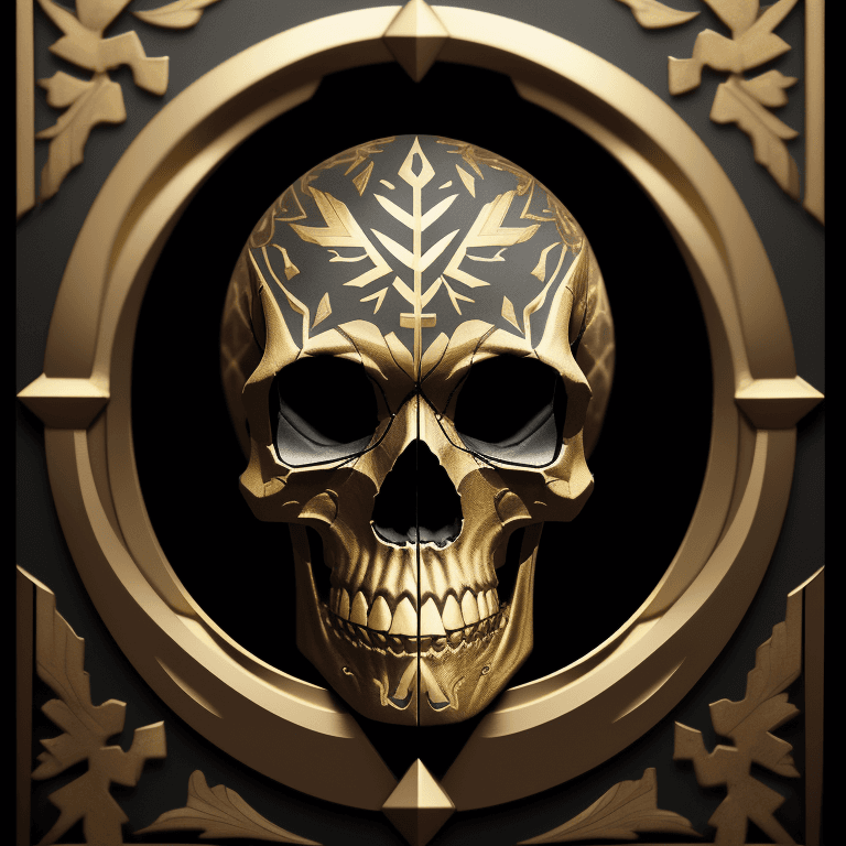 AI generated: Gold silver iron inlay work skull photographic cinematic