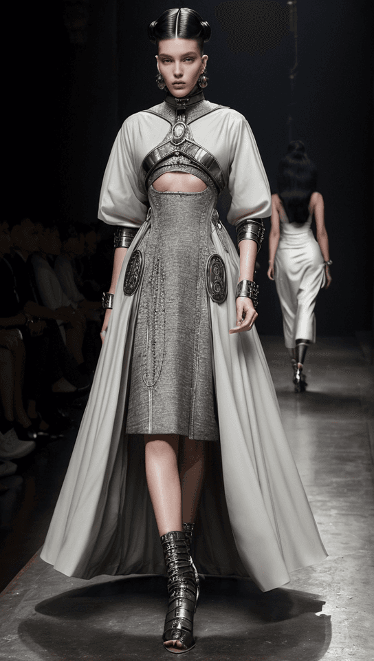 AI generated: Imagine a fashion concept that transcends eras, blending historical elegance with futuristic element...