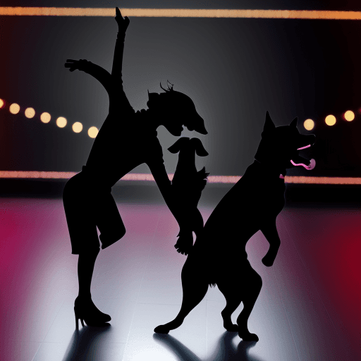 AI generated: mise dancing whit a black dog