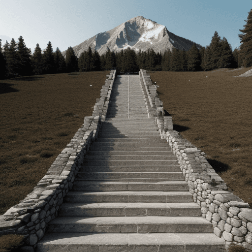 AI generated: stone stairs, a mountain made of stairs, minimalist natural backround 