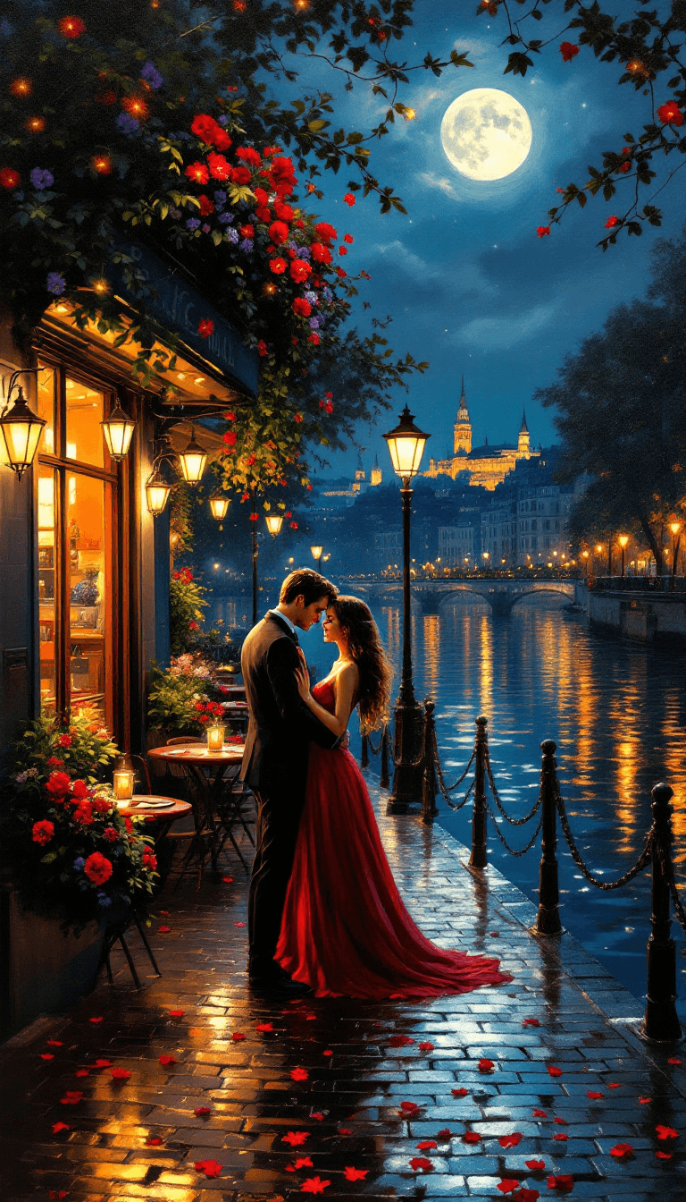 AI generated: A romantic oil painting in a lush, painterly fantasy style, with thick impasto brushstrokes and glow...