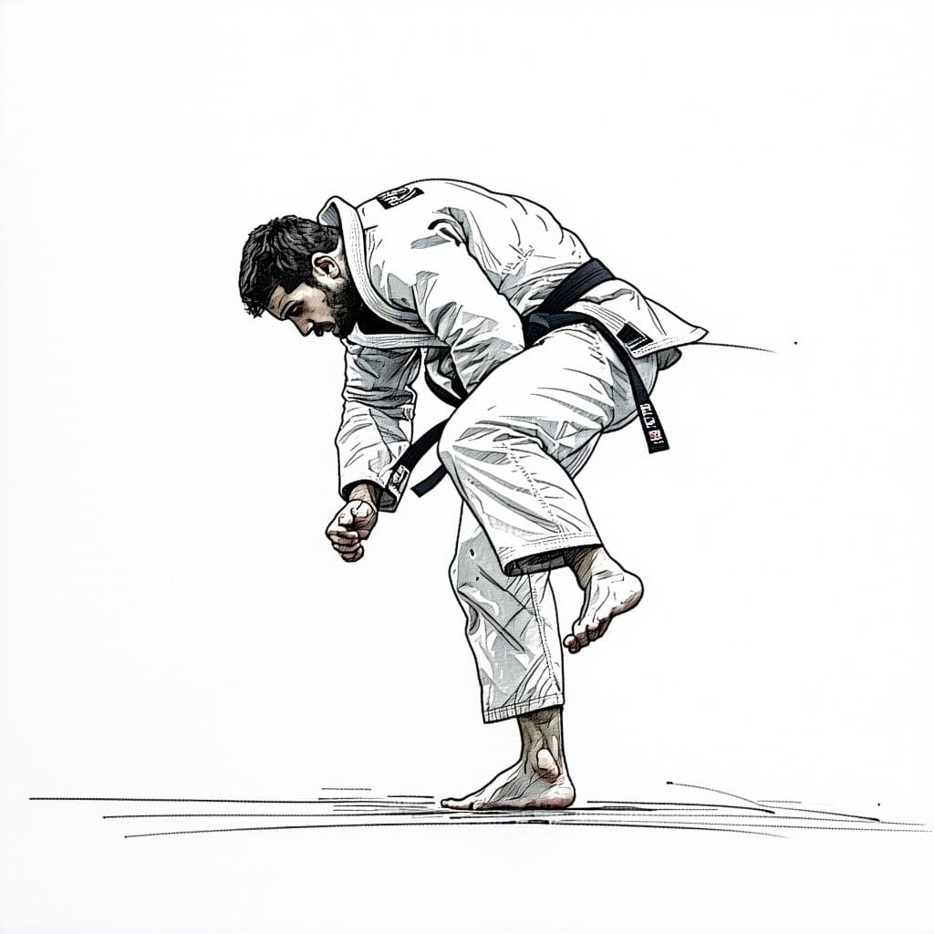 AI generated: A drawing of a Brazilian Jiu Jitsu wrestler in one-line drawing, figure outline only, single line, s...