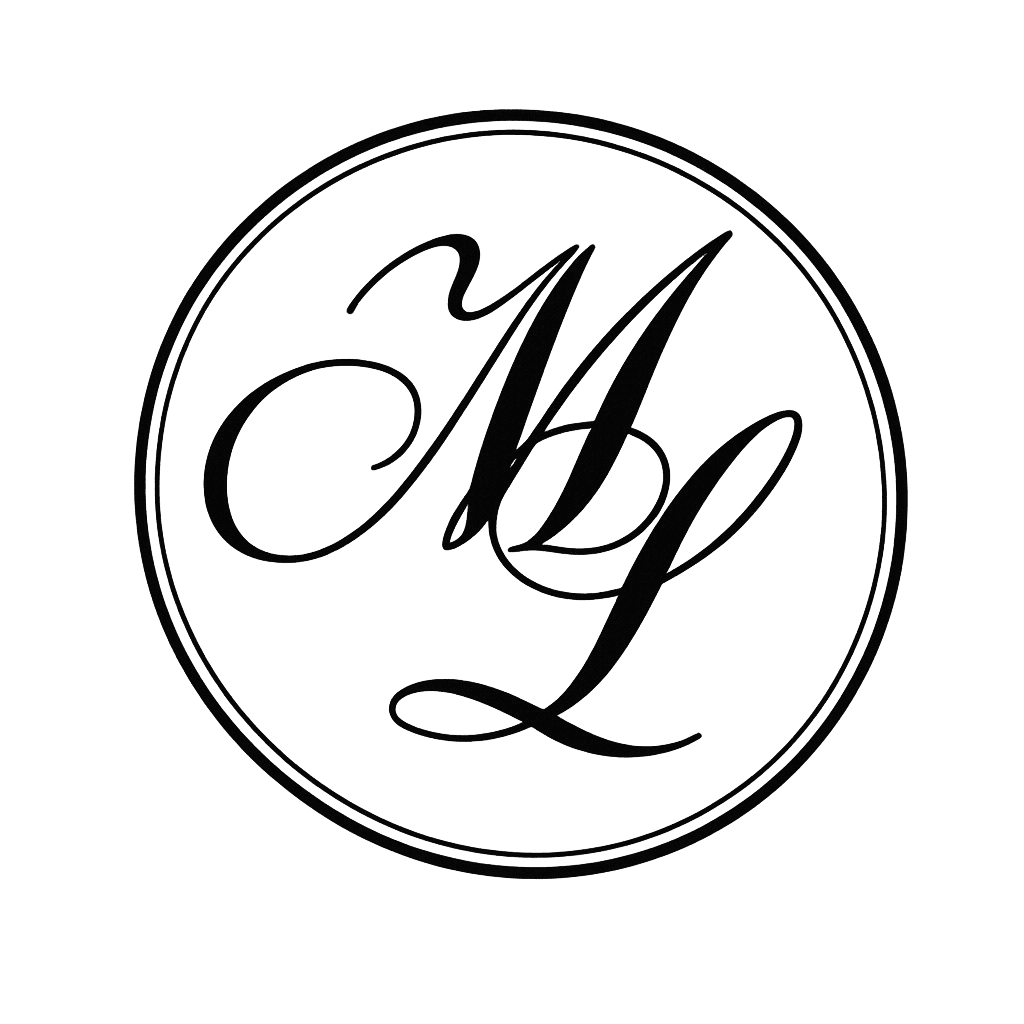AI generated: Minimal design for a wax stamp. I need the design to be black and white, 2d and contain the M and L ...