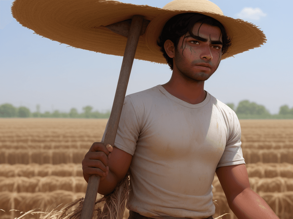 AI generated: Younger Ram working in the fields, sweating under the hot sun. ram is a man