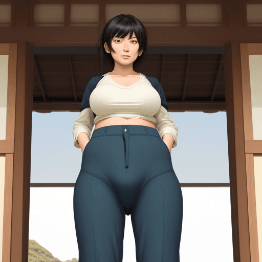 AI generated: A futarani showing off her cocl bulged in her pants 