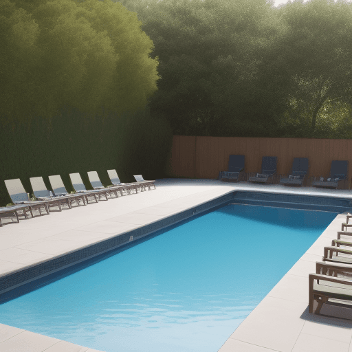 AI generated:  large outside pool with chairs