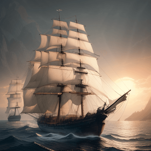 AI generated: Photo of a ultra realistic sailing ship, dramatic light, pale sunrise, cinematic lighting, battered,...