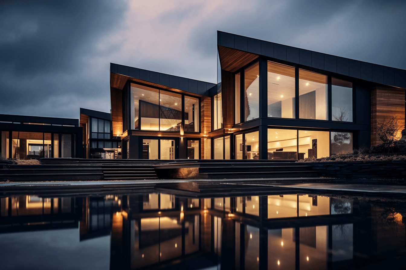 AI generated: with the luxury home decor, in the style of streetscape, light brown and black, dark sky-blue and li...