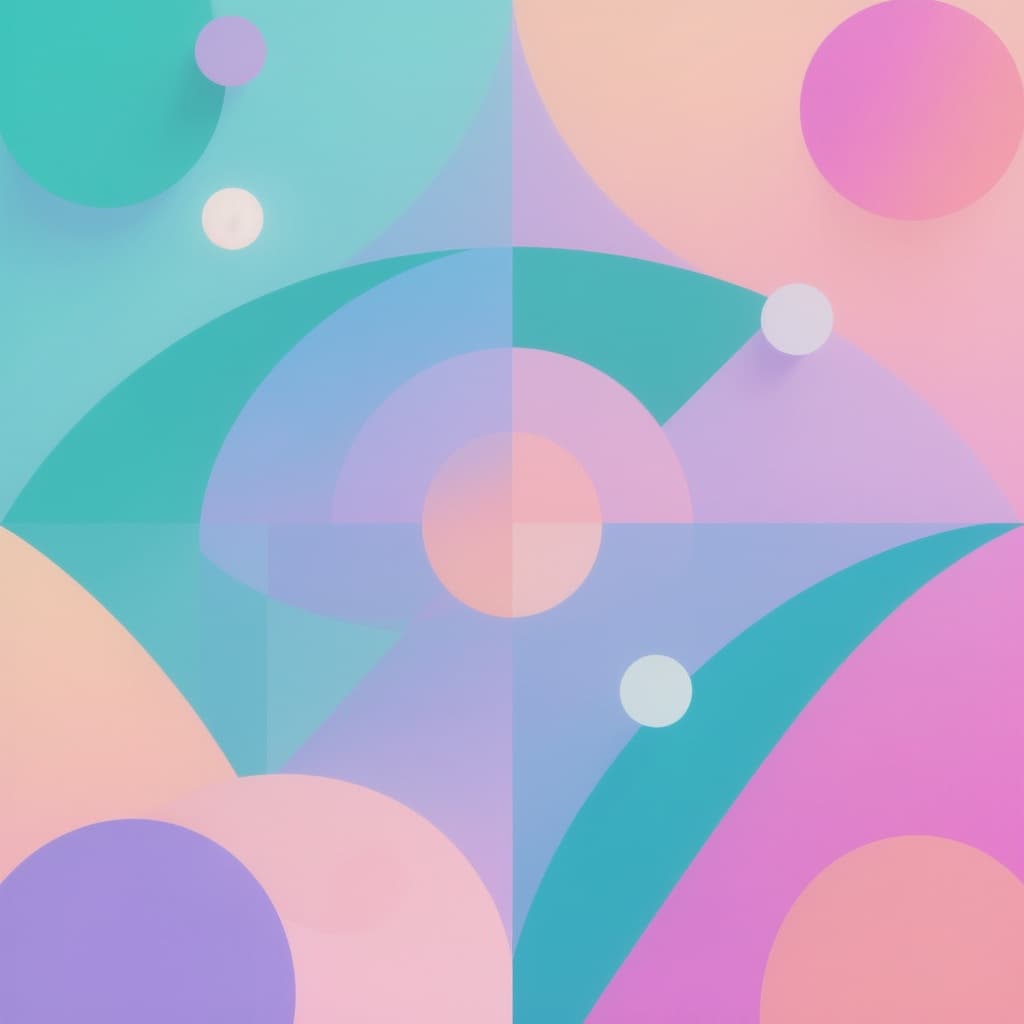 AI generated: colorful geometric pattern with circles and semicircles, pastel gradient palette, teal, cyan, lavend...