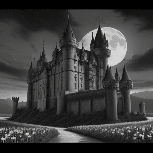 AI generated: This is the background on which a large castle in the Gothic style is depicted, there are open doors...
