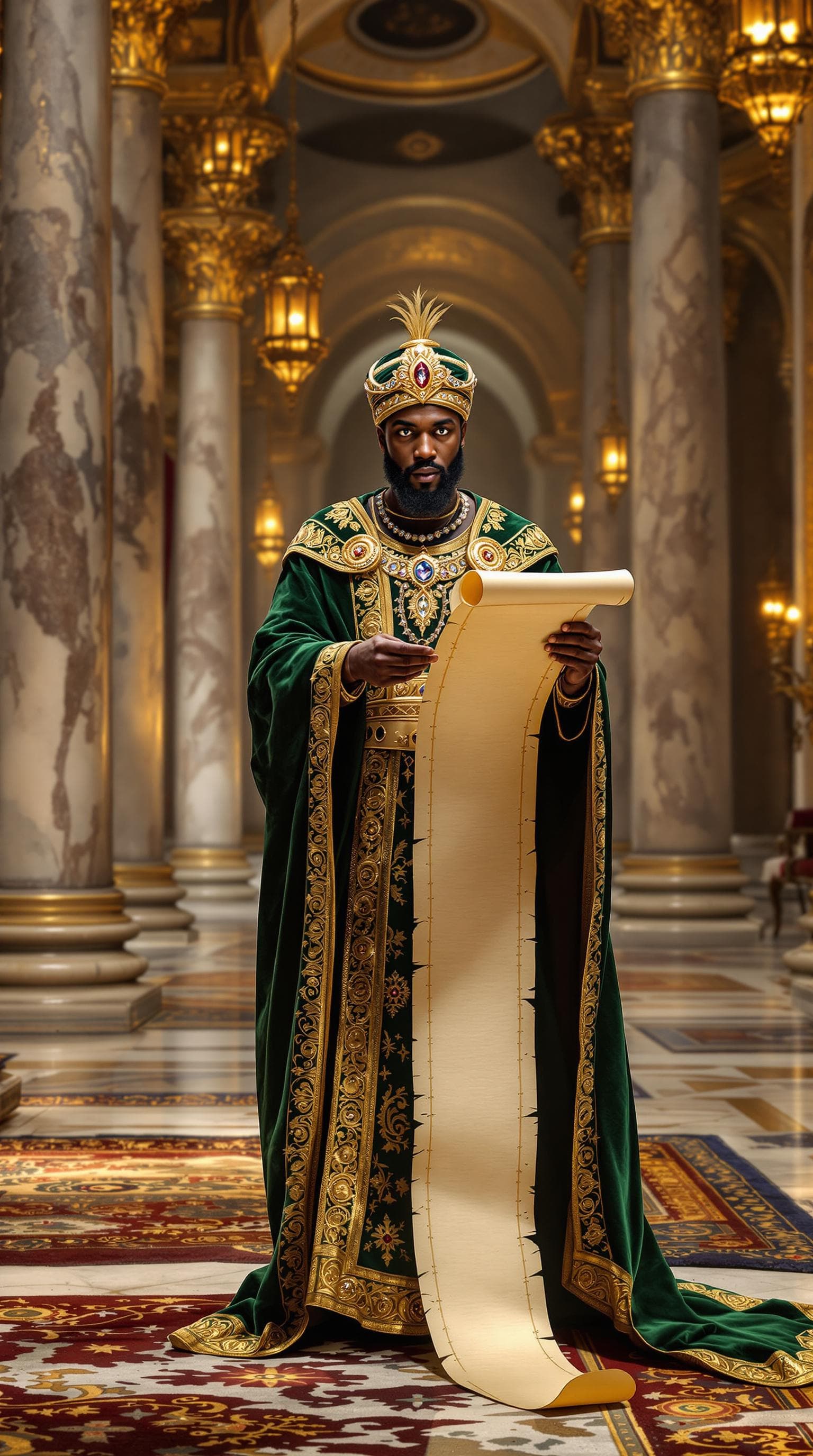 AI generated: "A realistic full-length photograph of King Balthasar, one of the Three Wise Men, depicted as a maje...