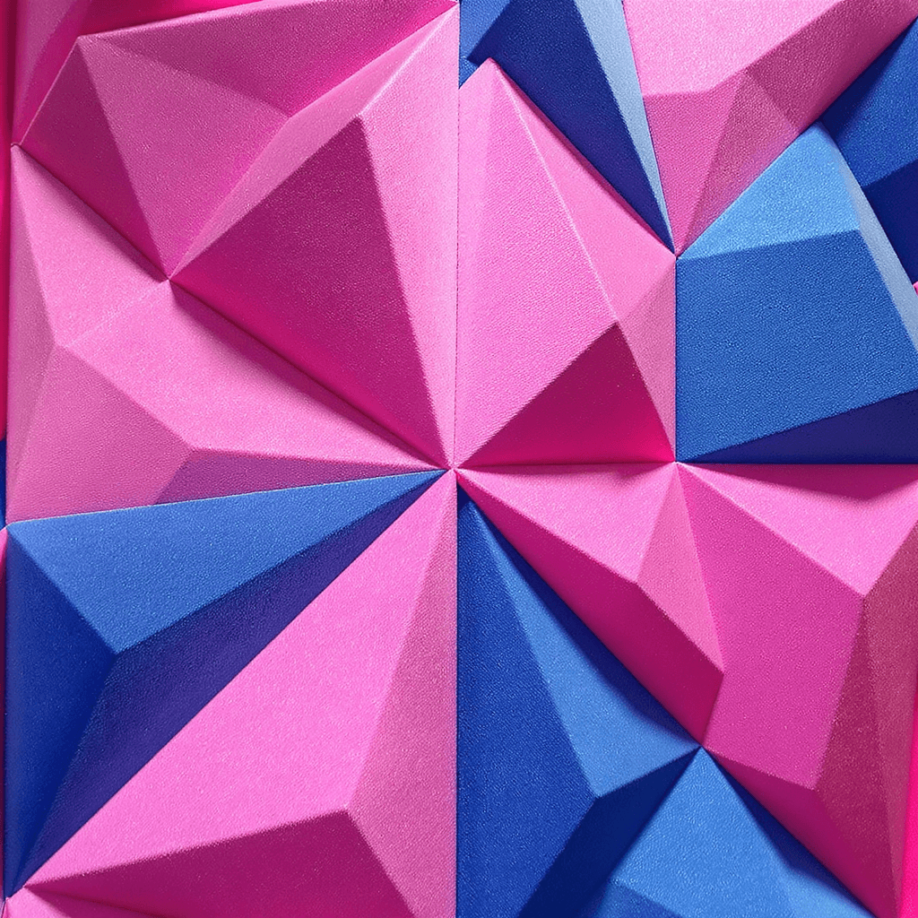AI generated: A close-up of a modern soundproof wall made of soft, triangular acoustic foam panels in a vibrant pi...