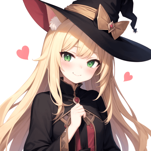 AI generated: masterpiece, best quality, cat girls, cute girl, green eyess, blonde hair, witch clothes, small girl...
