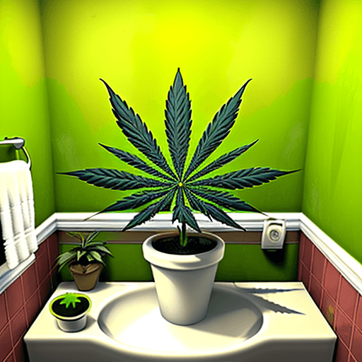 AI generated: a colorfoul flower of marijuana in a little bathroom with a lot of plants of marijuana