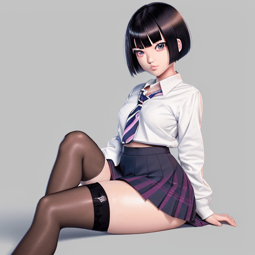 AI generated: Girl, asian, schoolgirl, one girl, thigh highs, anime,  tall girl, identical eyes, no blur, no disto...