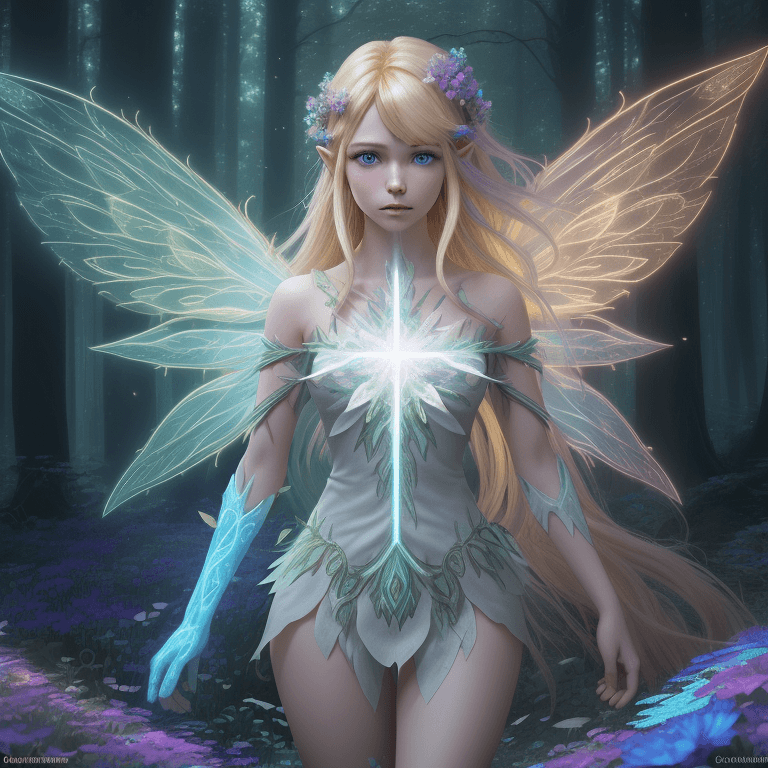 AI generated: Magical Forest scenery, chronomancer(a female), a time-manipulating mage,clean skin, particles of li...