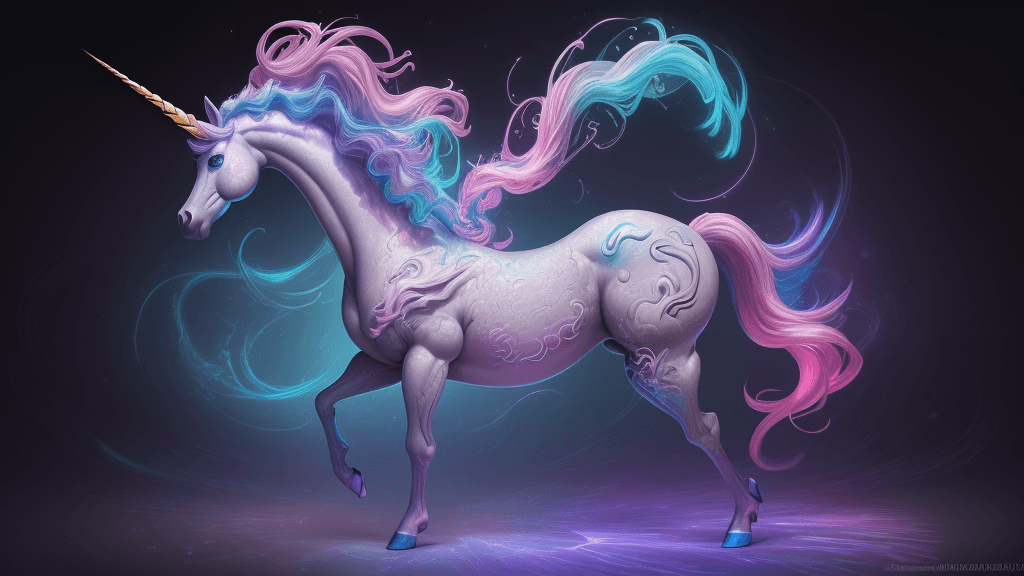 AI generated: a dazzling unicorn winking, posed asymmetrically in a dynamic stance, vibrant colors illuminating he...