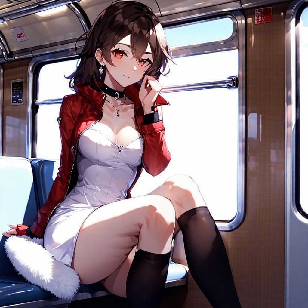 AI generated: (((masterpiece) )), 1girl, Momo Ayase, solo, looking at viewer, brown hair, red eyes, thighhighs, dr...